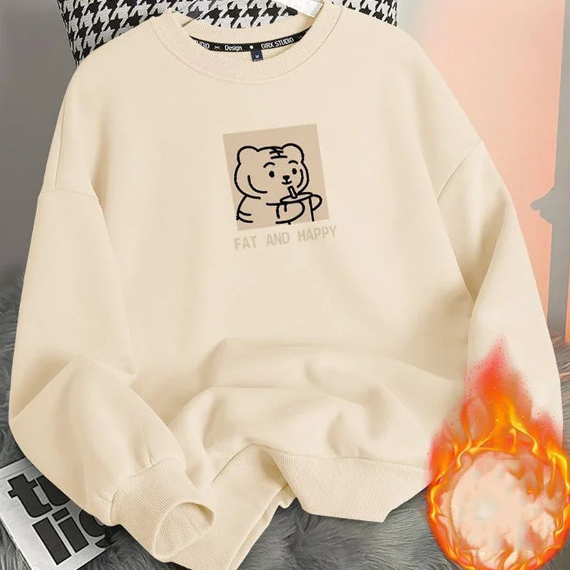 FIGOHR Cute Fleece Warm Hoodies Women Rabbit Thicken Thermal Sweatshirts Printed Loose Sweatshirts for Autumn/Winter