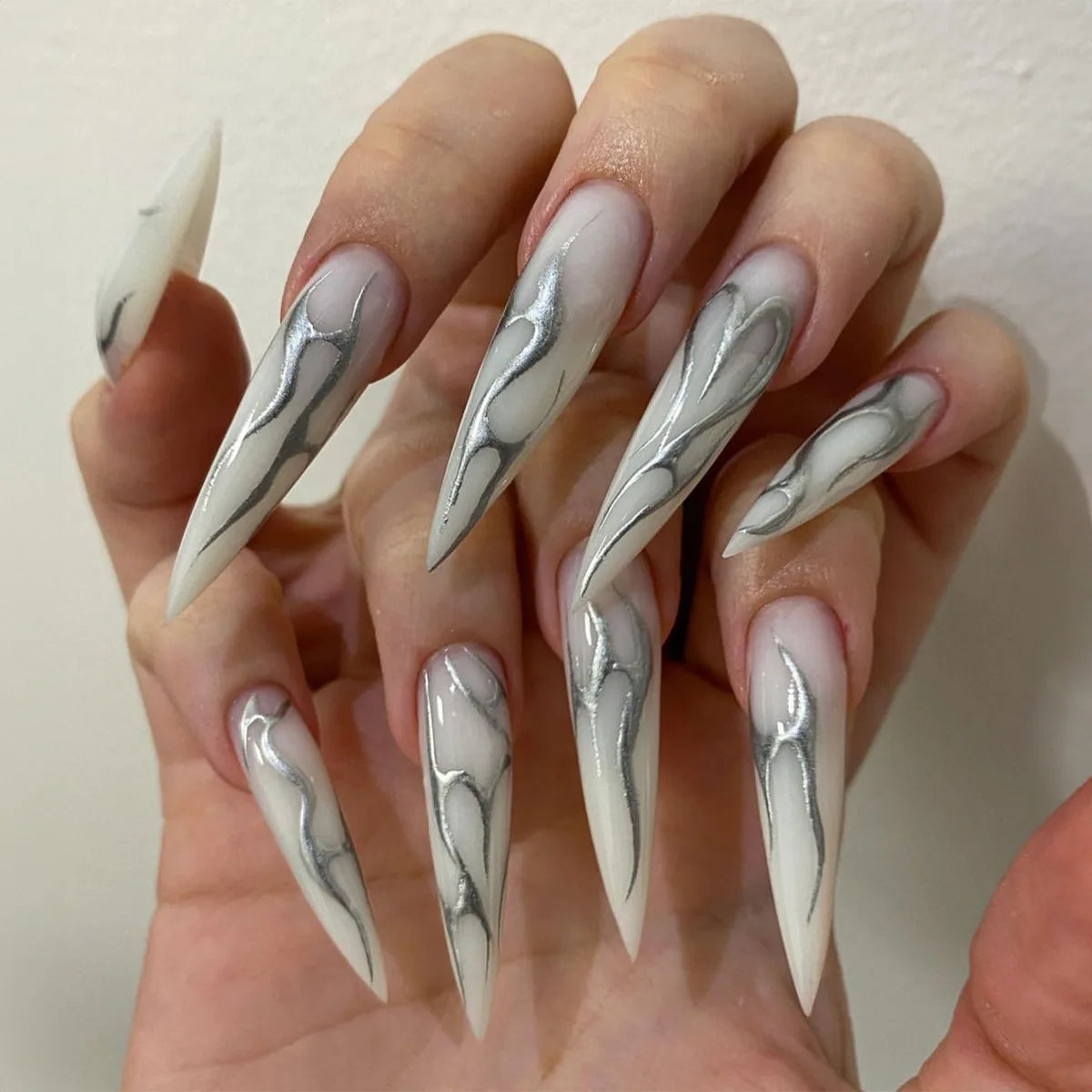 24Pcs  Long Press on Nail Full Cover Rainbow Jump Color Design Gradient Stiletto Almond Manicure Simple Style Acrylic Fake Nails