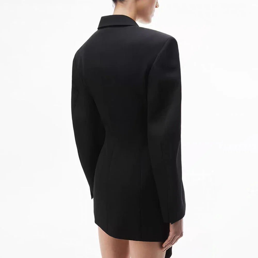 Solid Minimalist Blazer For Women Notched Collar Long Sleeve Patchwork Pockets Irregular Coat Female Fashion Style