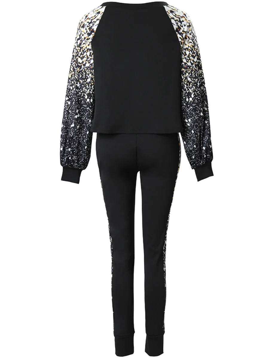 LW Plus Size Lantern Sleeve Gradient Print Skinny Pants Set New In Women Spring Summer High Elasticity 2PC Tracksuits Outfits