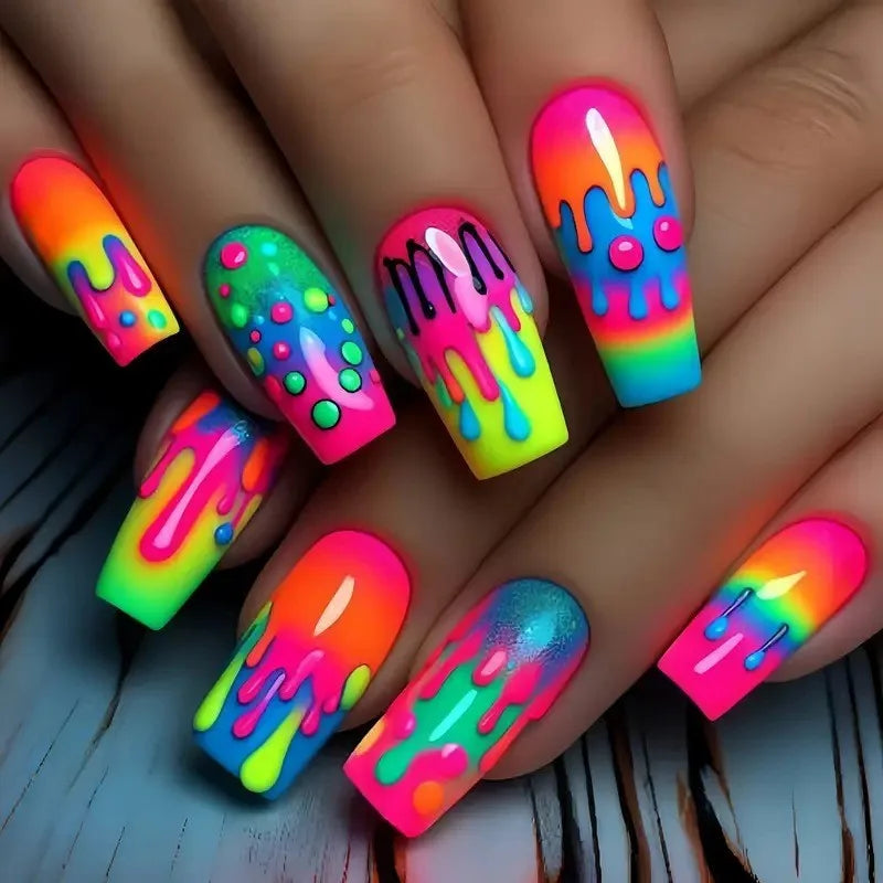 24pcs/set short Medium Long fake nails for women almond square ballet tips cute animals starry eyes Y2K press on false nails