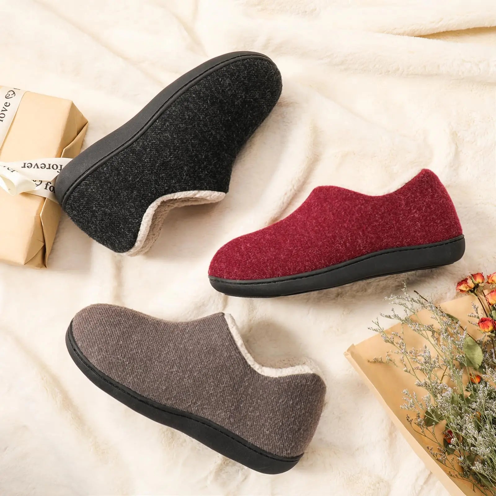 Winter Indoor Loafers Home Slippers Women Classic Cozy Faux Plush Slippers And Outdoor Warm Closed Non-Slip Rubber Shoes