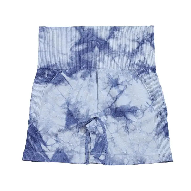 CHRLEISURE Tie Dye Women Shorts Seamless Yoga Tight Butt Lifting Workout Cycling Sweatpants High Waist Elastic Sports Leggings Blue