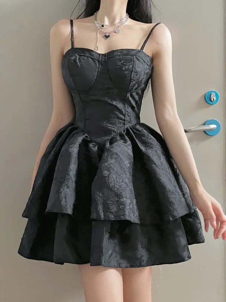 HOUZHOU Black Sexy Lolita Dress Women Gothic Vintage Mini Dresses Harajuku Long Sleeve Fairy Two-piece Dresses Party Dress Sets