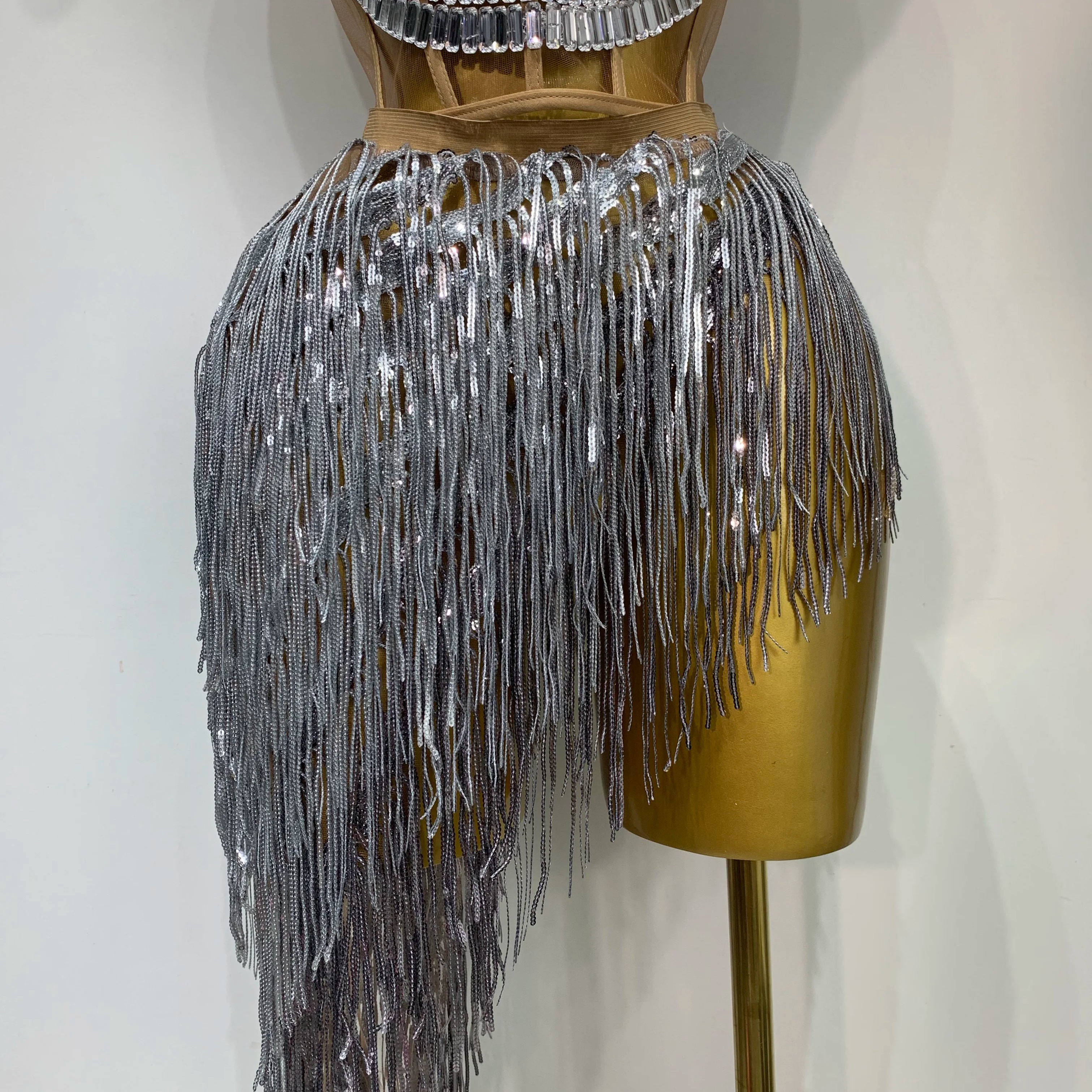 Sexy Sparkly Diamond Tassel Two Piece Set Women Evening Party Luxury Birthday Nightclub Singer Dancer Performan Stage Costume