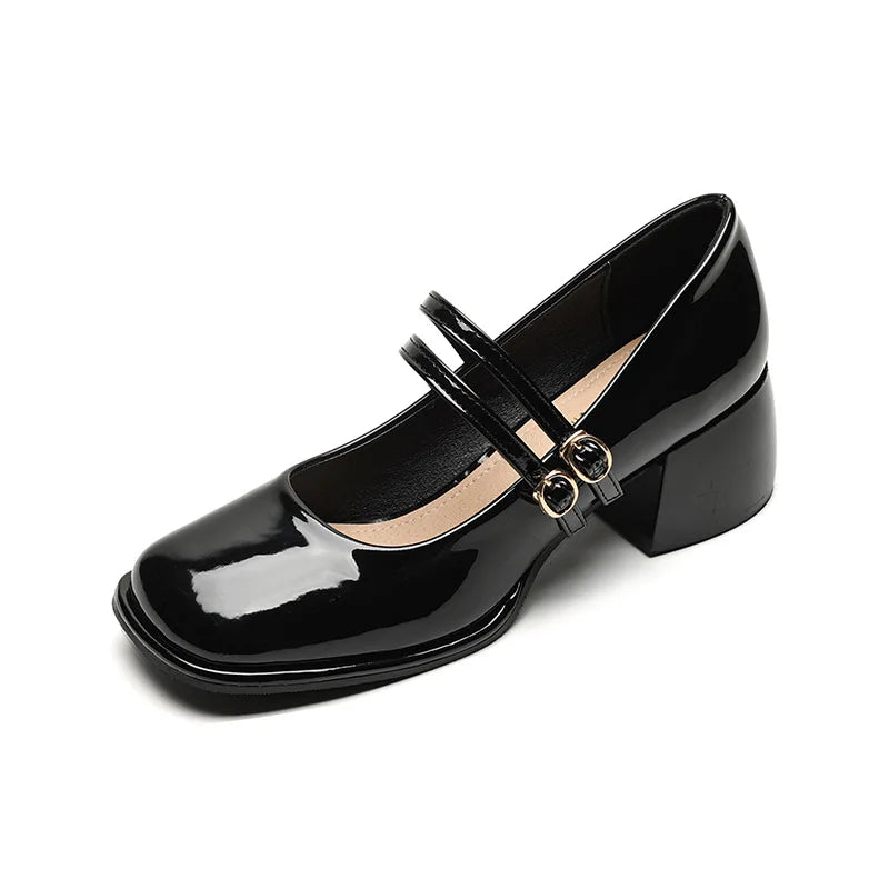 Sapatos femininos primavera 2023, salto alto feminino, Mary Janes casuais, bico quadrado branco, design para carreira e deslocamento, estilo coreano, 41-43