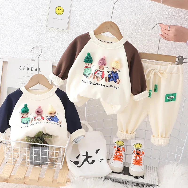Spring Autumn Kids Clothes Baby Caps Cotton Sports Hooded Sweater Shirt Pants Sets Children Boys Kids Casual Suit 0-5 YEARS