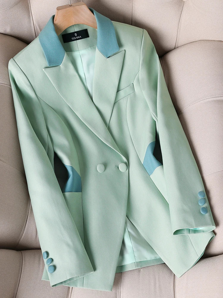 Spring Autumn Green White Women Slim Blazer Long Sleeve Single Breasted Office Ladies Business Work Wear Formal Jacket Coat Green Blazer