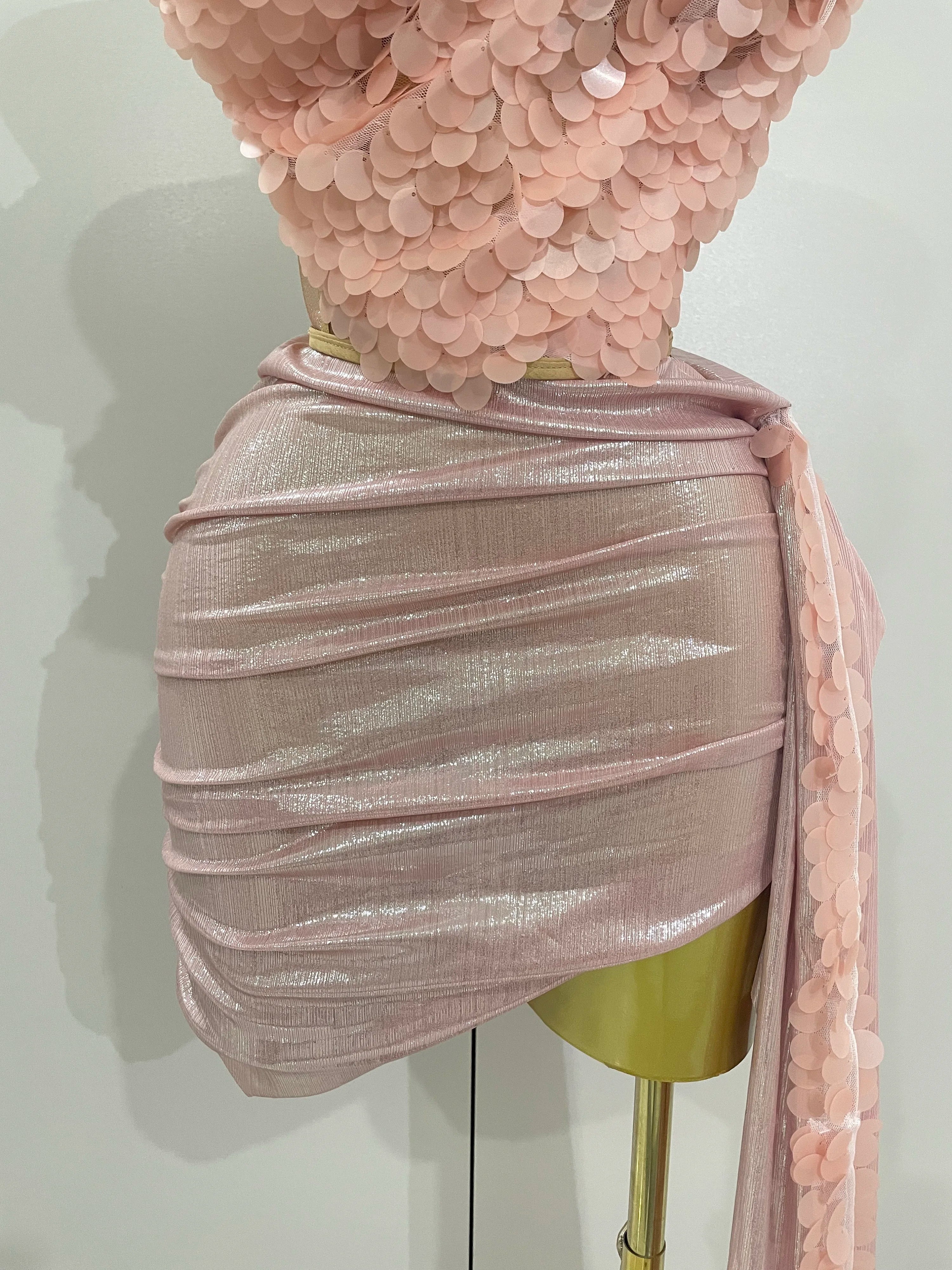 2025New Sexy Pink Sequin Strapless 2 Pieces Bodycon Mini Dress Women Celebrate Birthday Party Bar Singer Nightclub Stage Costume