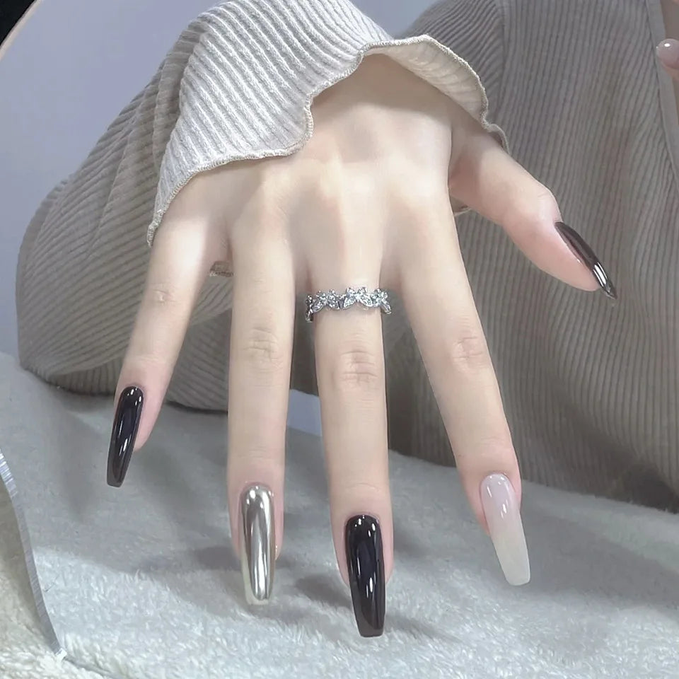 24Pcs Solid Color Wine Red False Nails Long Square Ballet Press on Nails Simple Wearing Manicure Finished Full Cover Nail Tips