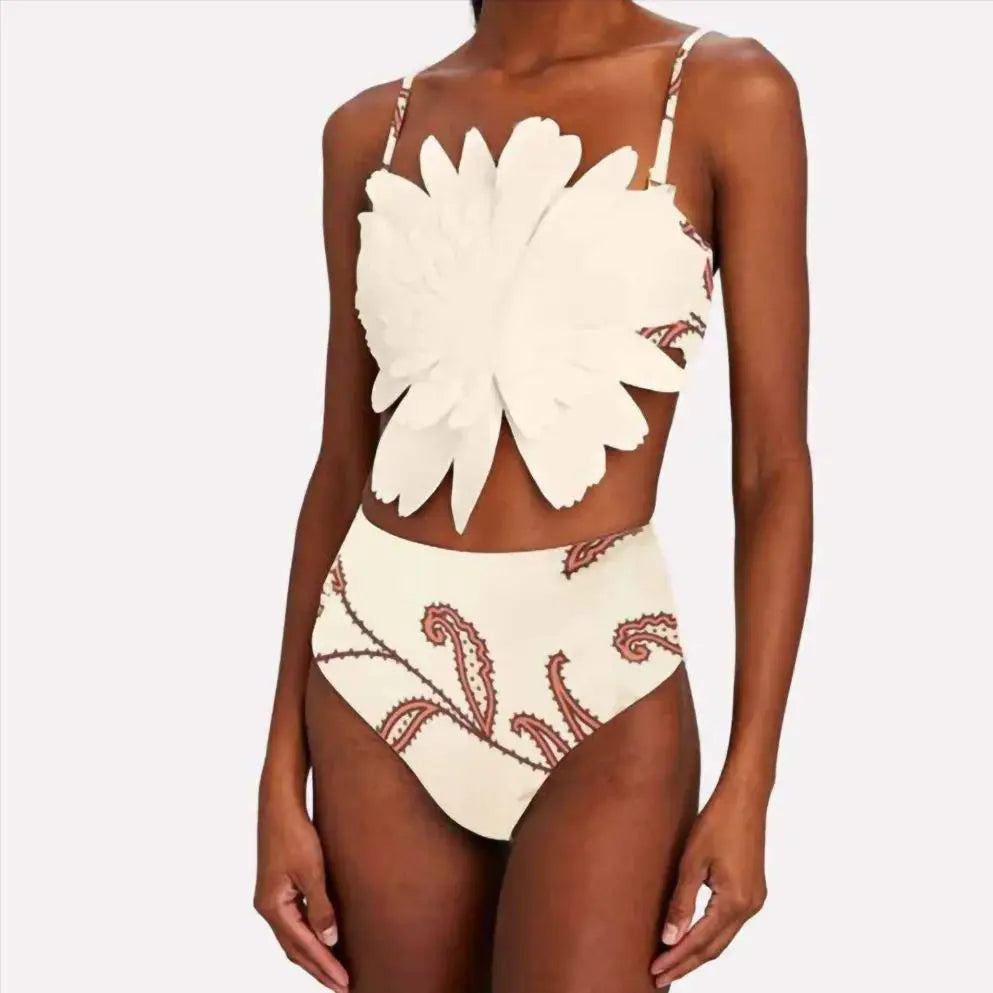 White Floral Female Bikini One Piece High Waistline Swimsuit Tight Fitting Backless Swimwear 2024 Women Stylish top 7