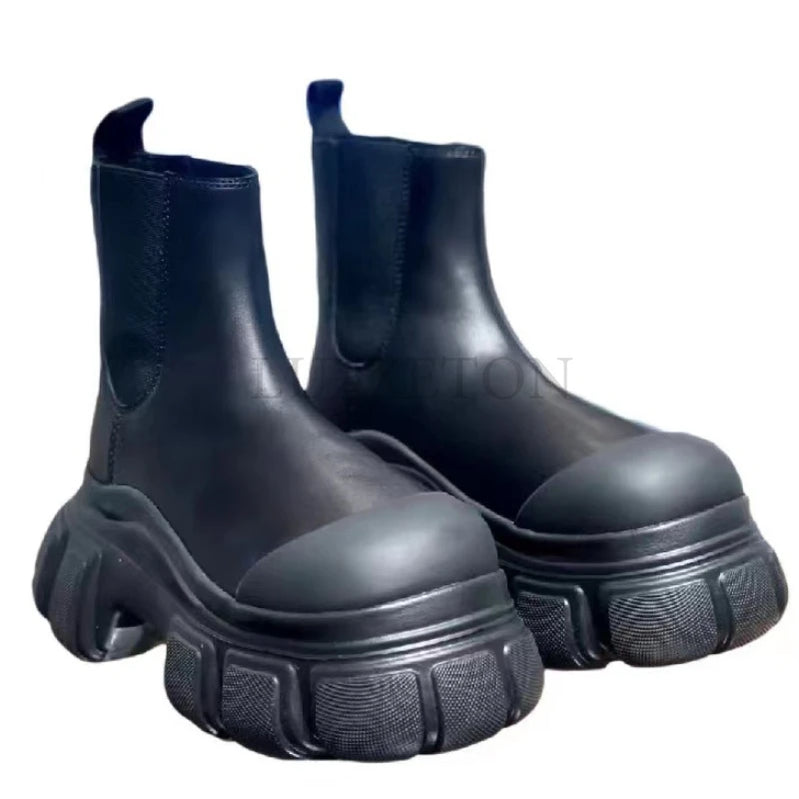 Tot Style Martin Boots Thick-soled Round-toed Black Boots Women's Chimney Boots Chelsea Boot