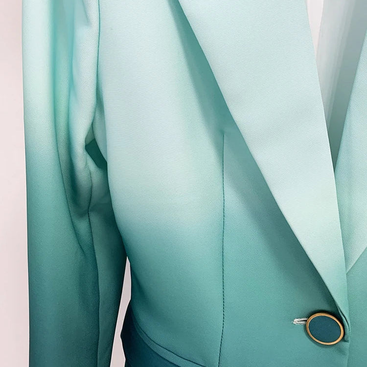 HIGH STREET Newest Fashion Designer Suit Set Women's Gradient Color Printed Single Button Blazer Flare Pants Suit 2pcs