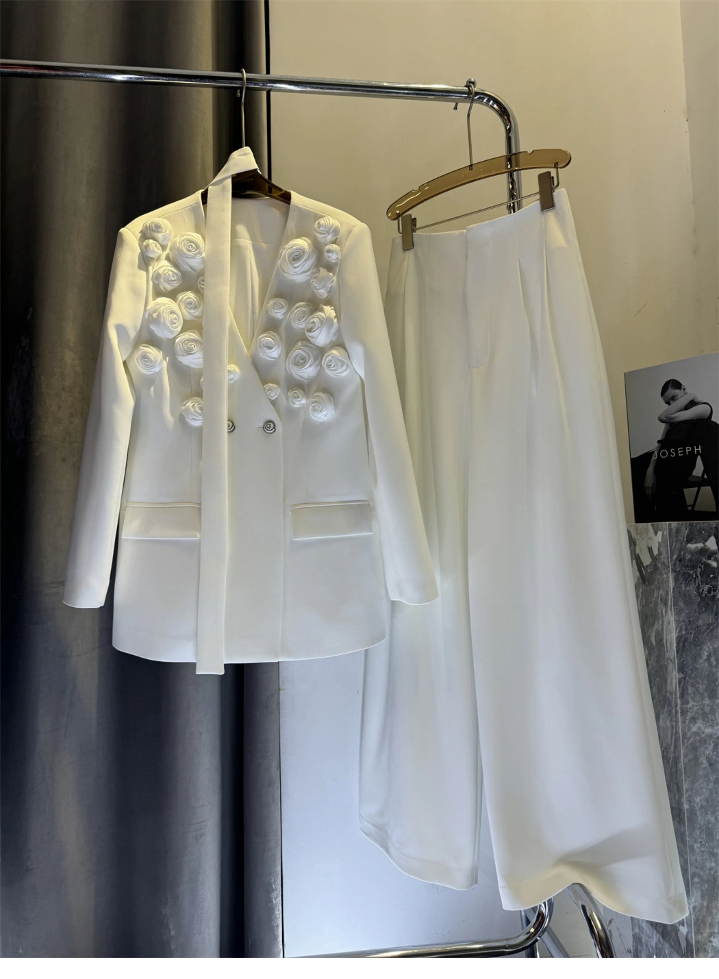 TWOTWINSTYLE Solid Spliced Appliques Two Piece Sets for Women V Neck Long Sleeve Patchwork Pocket Top High Waist Pant Set Female