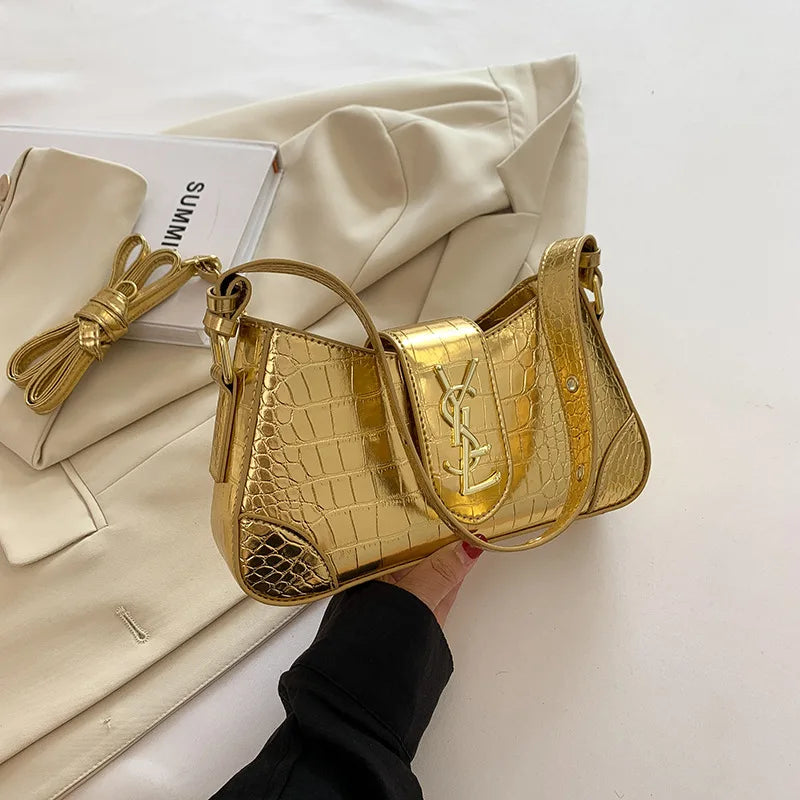 French Style Croc-Effect Handbag 2025 - Elegant Underarm & Crossbody Bag for Women, Versatile Top-Handle Shoulder Purse