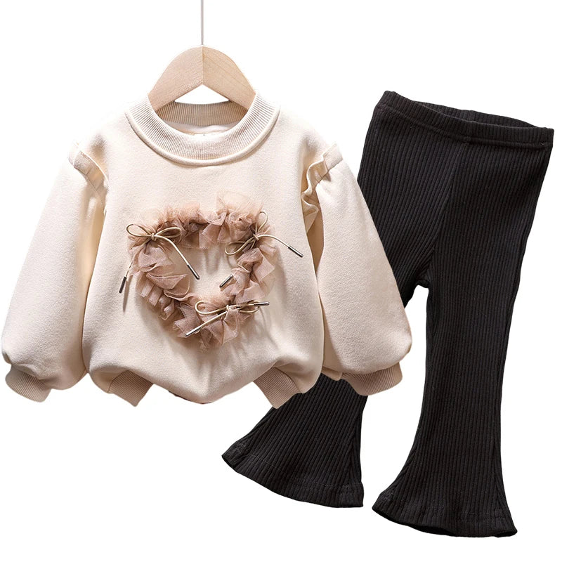 Korea Autumn Kids Clothing Set Baby Girls Cotton Stripe Sweatshirt Tops+Leggings Pants Set Casual Girls Suit Outfits New Girls 2 pcs set B