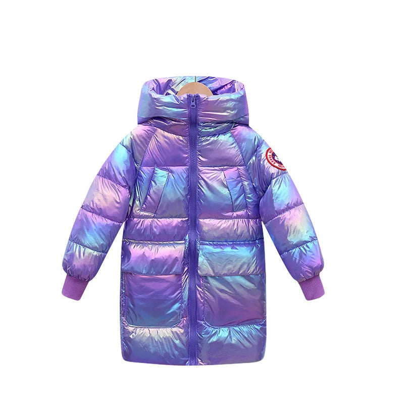 Children's down and Wadded Jacket Mid-Length Colorful Children's Winter Clothing Thickened Cotton-Padded Jacket