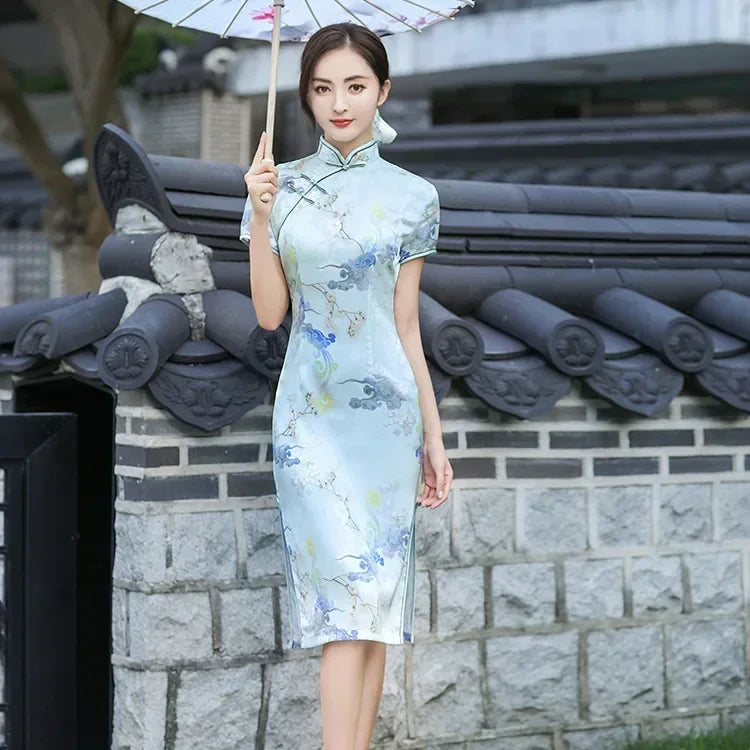 Cheongsam Qipao Moda Roupas Casual Elegante Estilo Étnico Vestido Vintage para Mulheres Streetwear Roupas Femininas Festa Chinesa