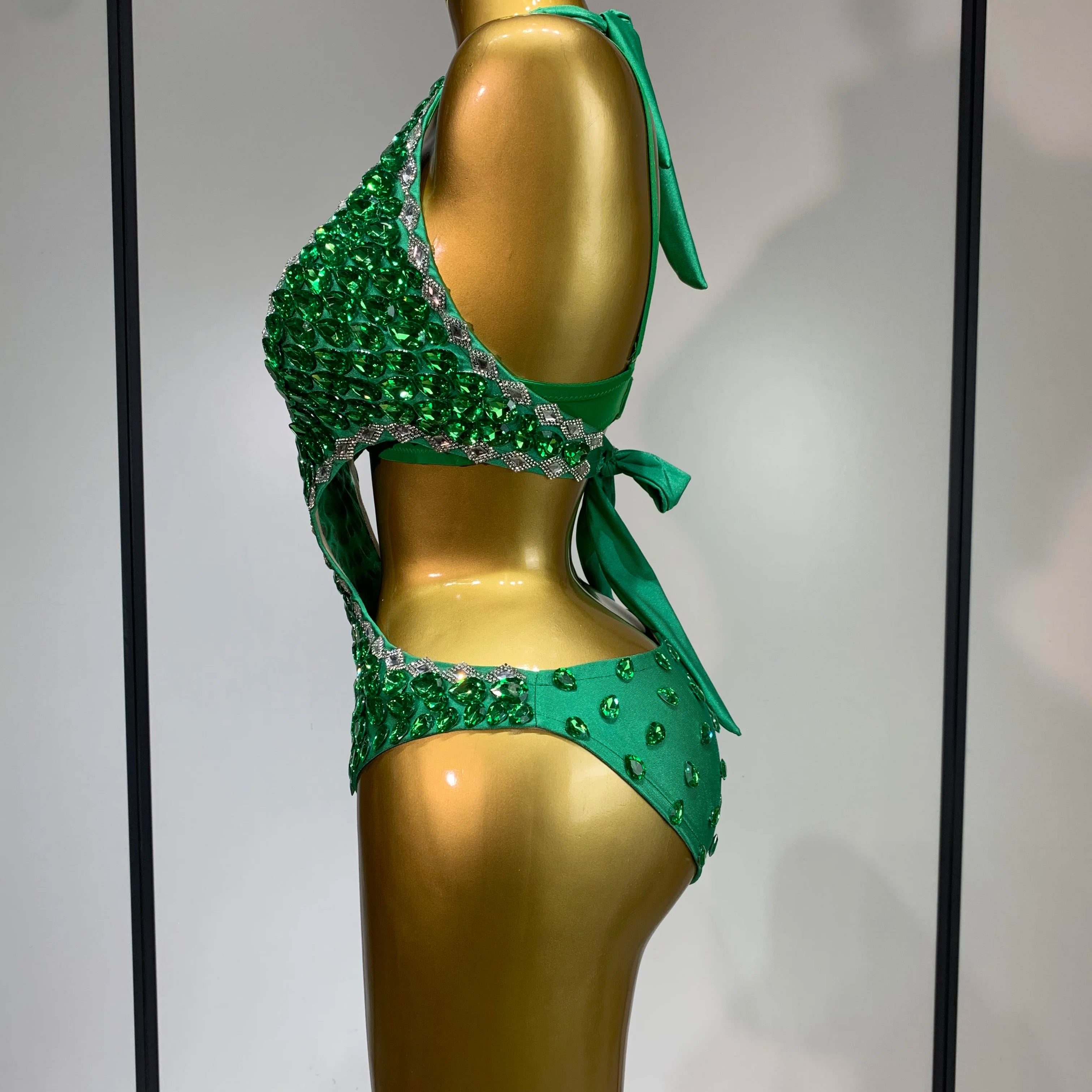 Women Luxury Rhinestone Bra Bodysuits Two Piece Set Female Singer DJ DS Dance Stage Performance Photo Shoot Club Party Outfit