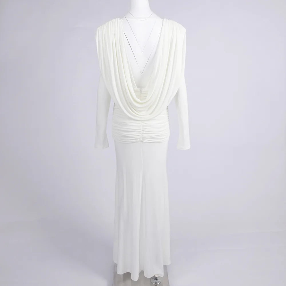 TWOTWINSTYLE Solid Slimming Spliced Folds Minimalist Dresses for Women V Neck Long Sleeves Elegant Evening Dress Female Fashion