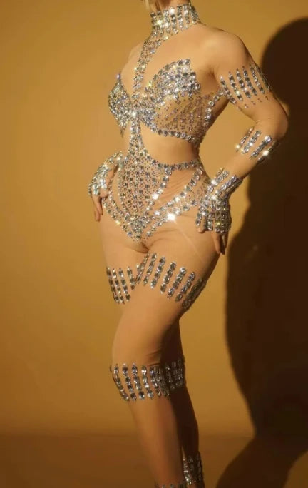 Top Custom Women's Crystal Diamond Night Club Party Romper
