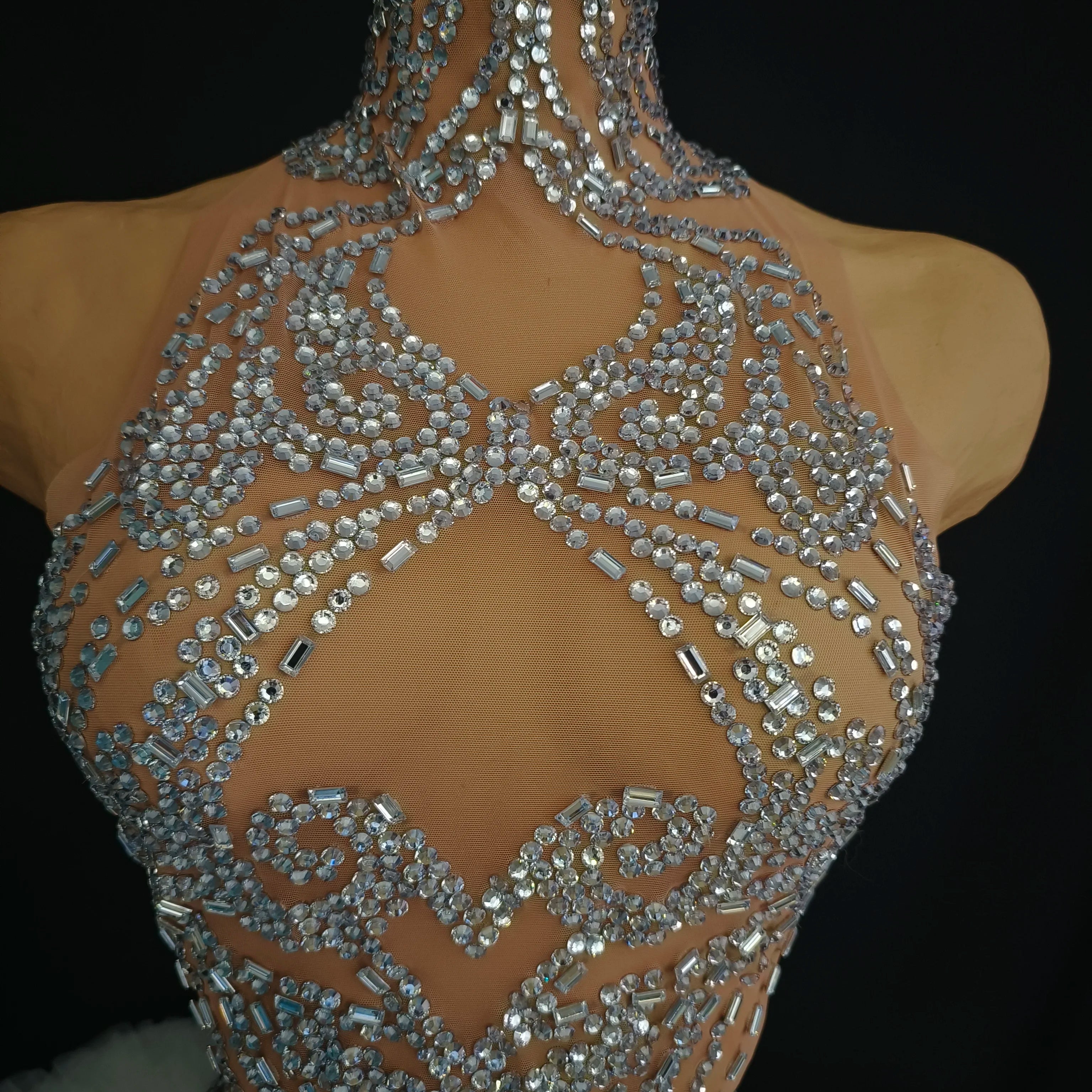 Women Sexy Mesh Nude Stretchy Sleeveless Night Club See Through Singer Dancer tage Costume Mini Party Dress