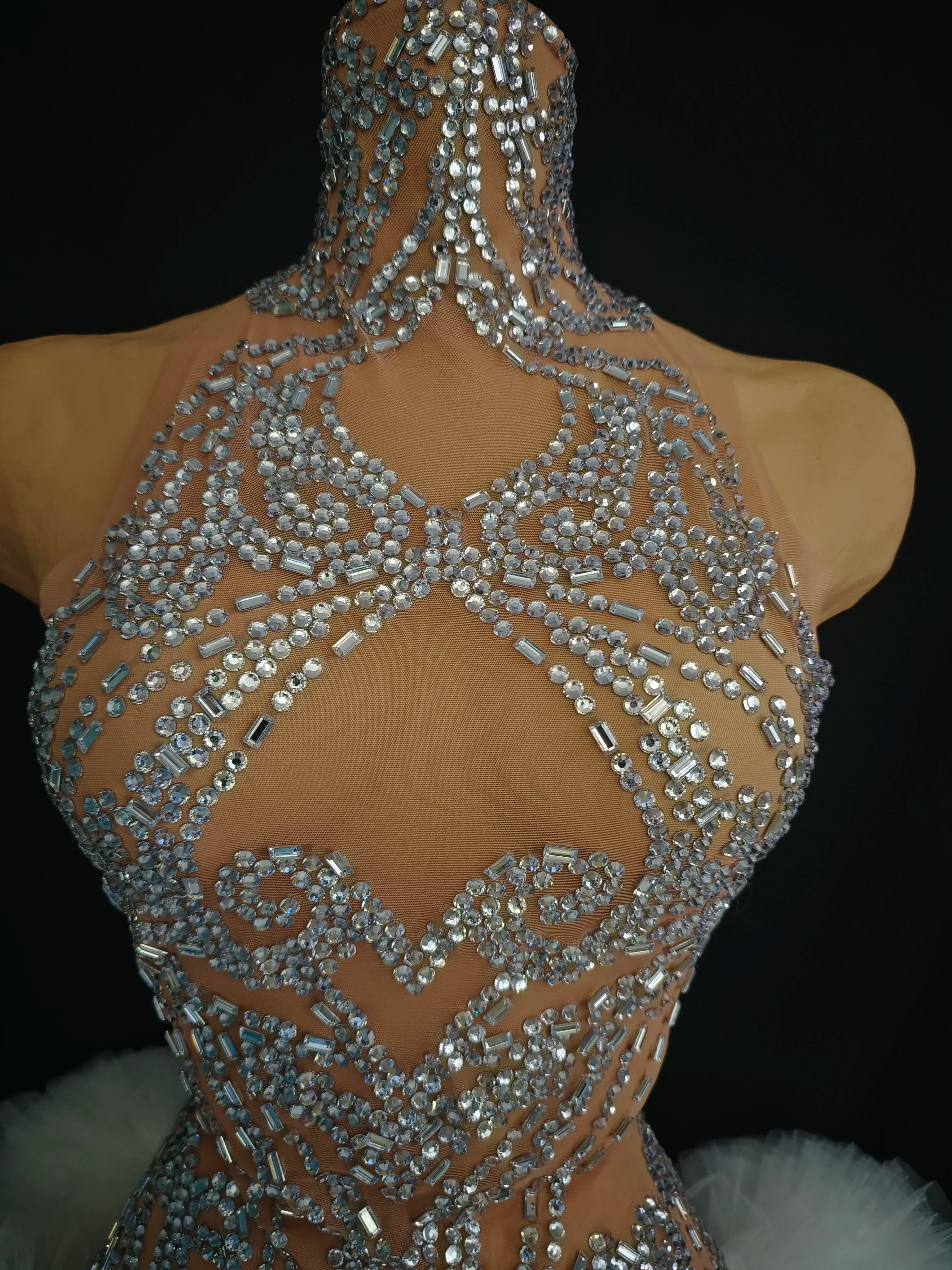 Women Sexy Mesh Nude Stretchy Sleeveless Night Club See Through Singer Dancer tage Costume Mini Party Dress