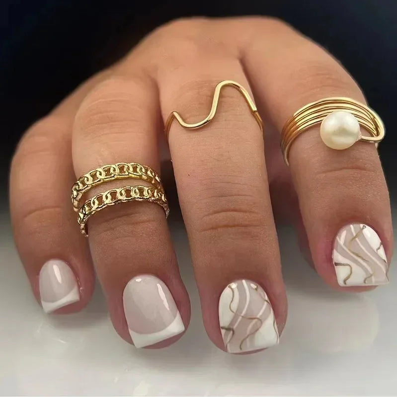 24 peças unhas curtas retrô com design de flores, arte para manicure, unhas postiças rosa, unhas postiças quadradas vestíveis, pontas de unhas com cobertura total