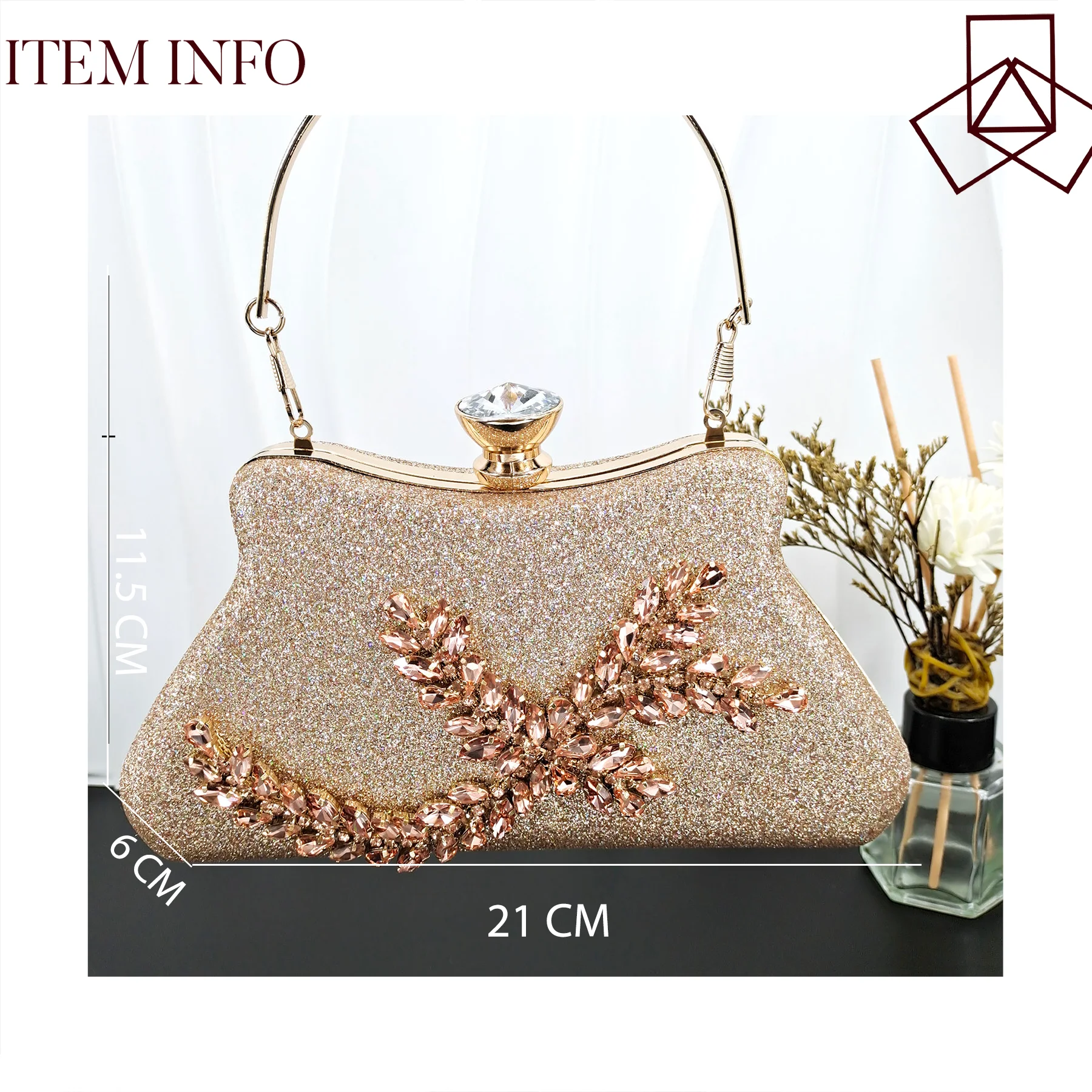 Party Bag With Diamond Design Fashion Ladies Bag Rhinestone Embellished Long Chain Shoulder Bag As Picture 2 (20cm<Max Length<30cm)