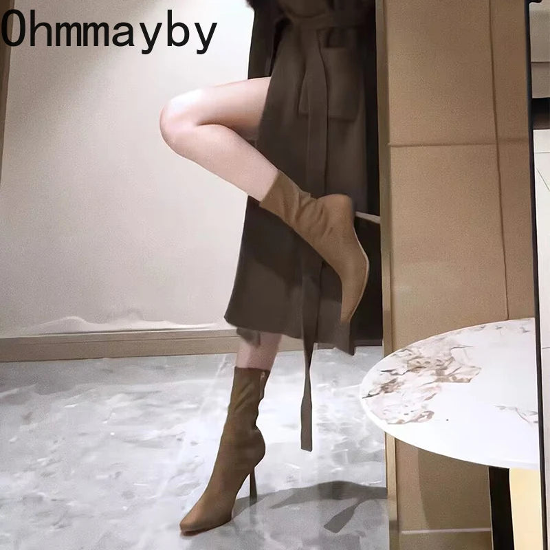 Luxury Spring Autumn Women Ankle Boots Fashion Ladies Pointed Toe Short Booties Elegant Thin High Heel Women's Footwear