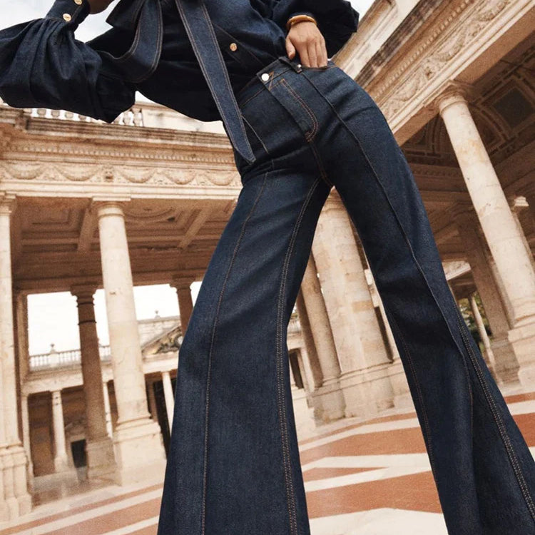 Modigirl Womens Vintage Jeans Pants Autumn Spring 20204 Fashion Bottoms Woman High-Waisted Straight Leg Denim Pants for Female Blue