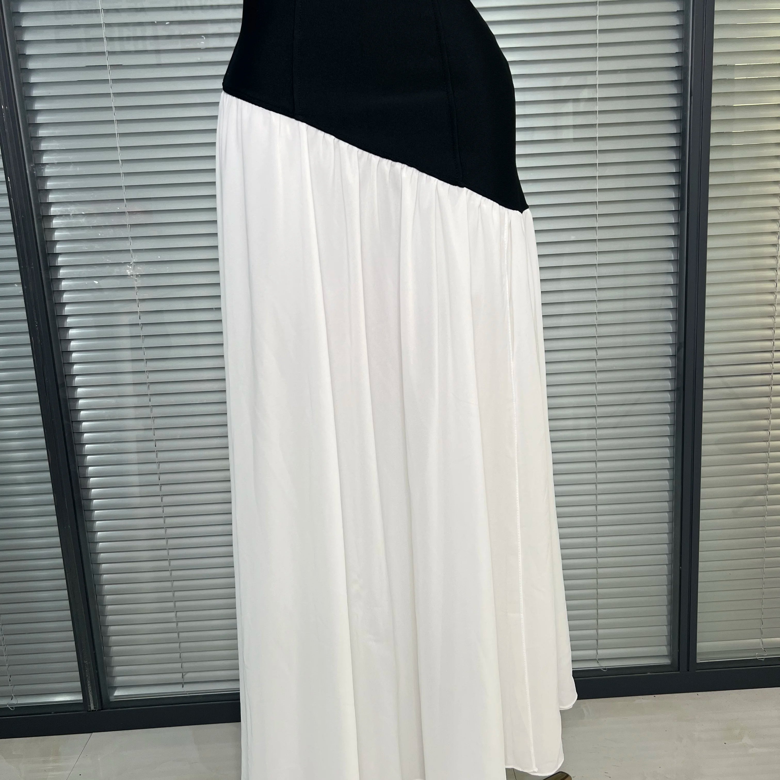 Brand New 2025 Women Sexy Strapless Bodycon Maxi Dress Patchwork High Street Evening Party Dress Vestido