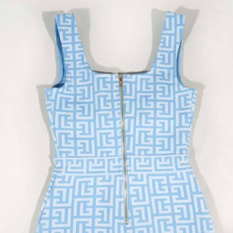 Women Summer Sexy Skyblue Jacquard Mini Bodycon Bandage Dress Elegant Evening Party Dress