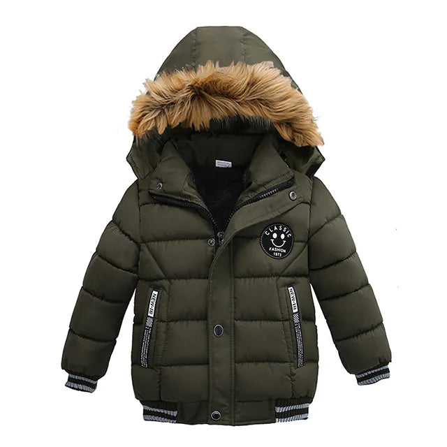 Winter Boys Jacket For Children Coats Kids Warm Hooded Outwear Thick Fleece Coat For Baby Boy Clothes Costume 2 3 4 5 6 Y dark green