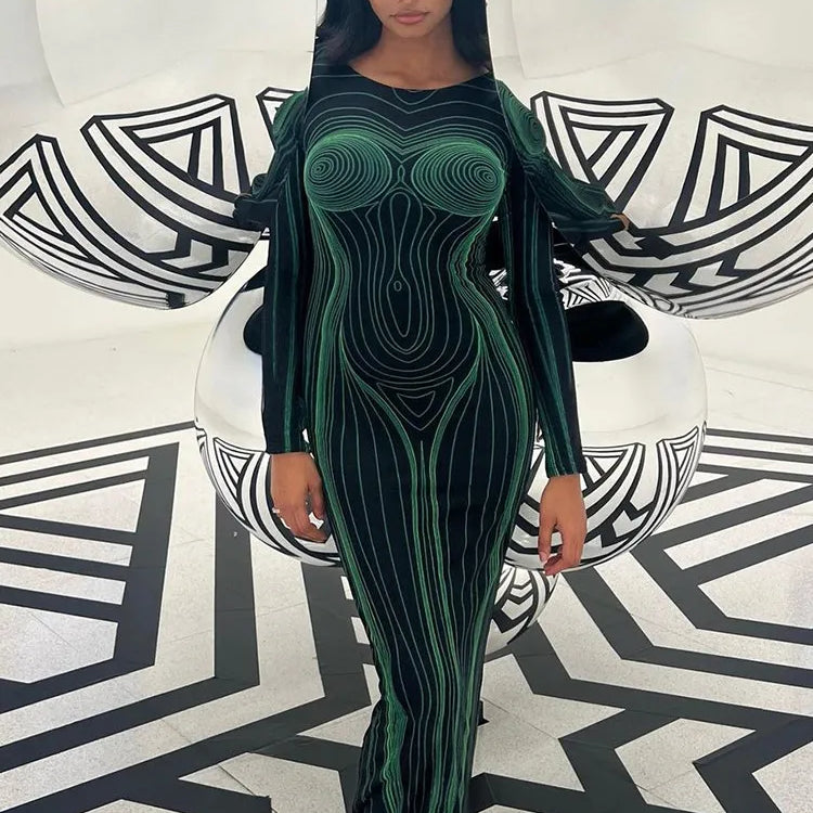 Hawthaw Women Fashion Long Sleeve Bodycon Streetwear Party Club Green Long Dress 2022 Fall Clothing Wholesale Items For Business