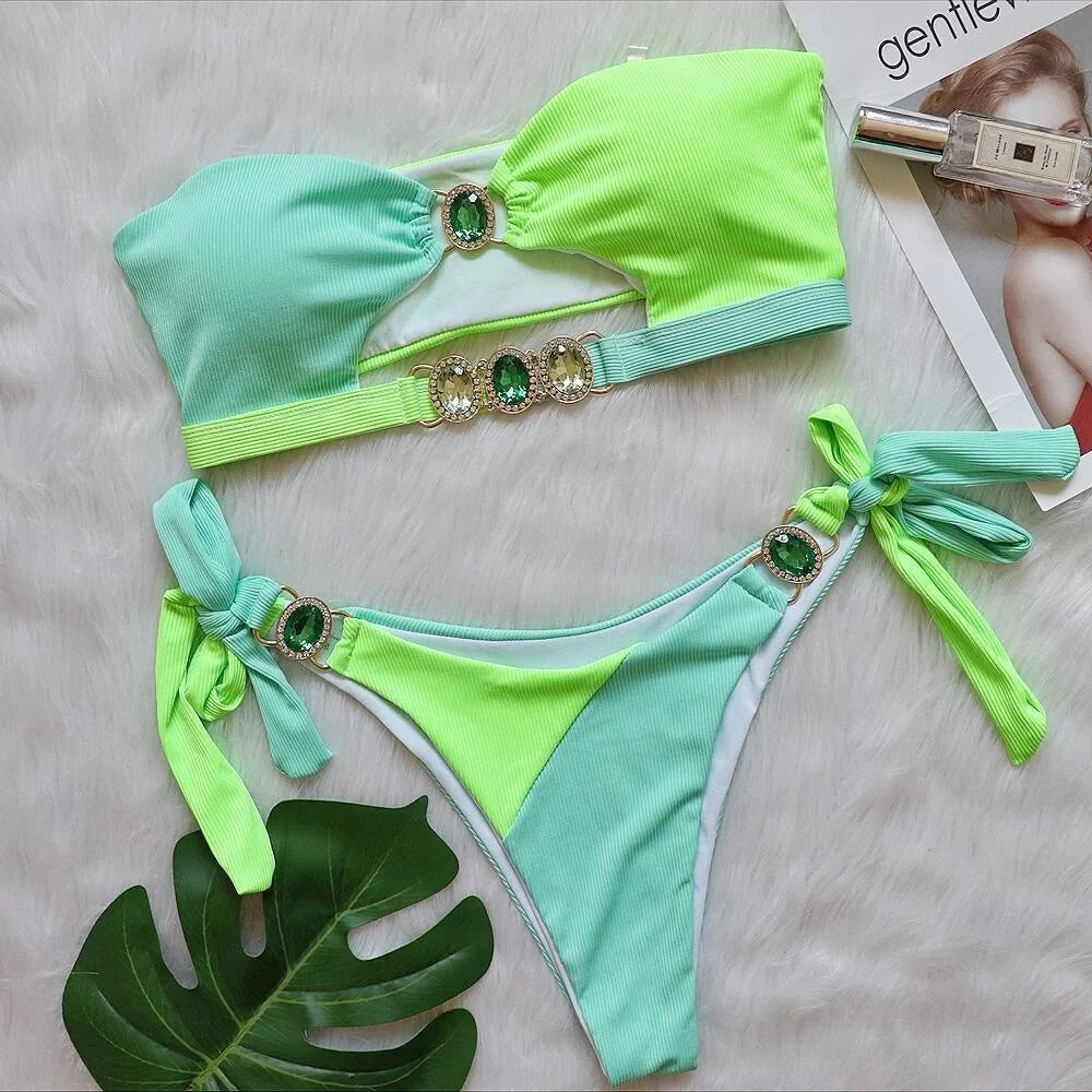 Sexy Rhinestones Bikinis Women Swimwear Female Swimsuit Swimming Bathing Suits Girls Brazilian Bikini Set Beachwear Bather B22101312C