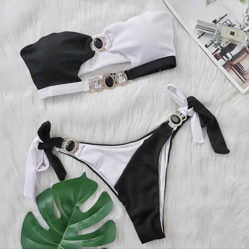 Sexy Rhinestones Bikinis Women Swimwear Female Swimsuit Swimming Bathing Suits Girls Brazilian Bikini Set Beachwear Bather