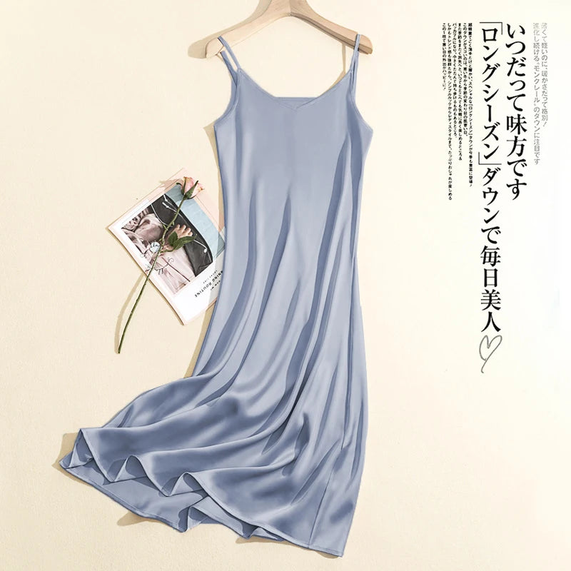 2024 Summer Chic Elegant Dresses For Women Adjustable Strap Satin Long Birthday Party Dresses Maxi Beach Sundress Robe Vestido light blue