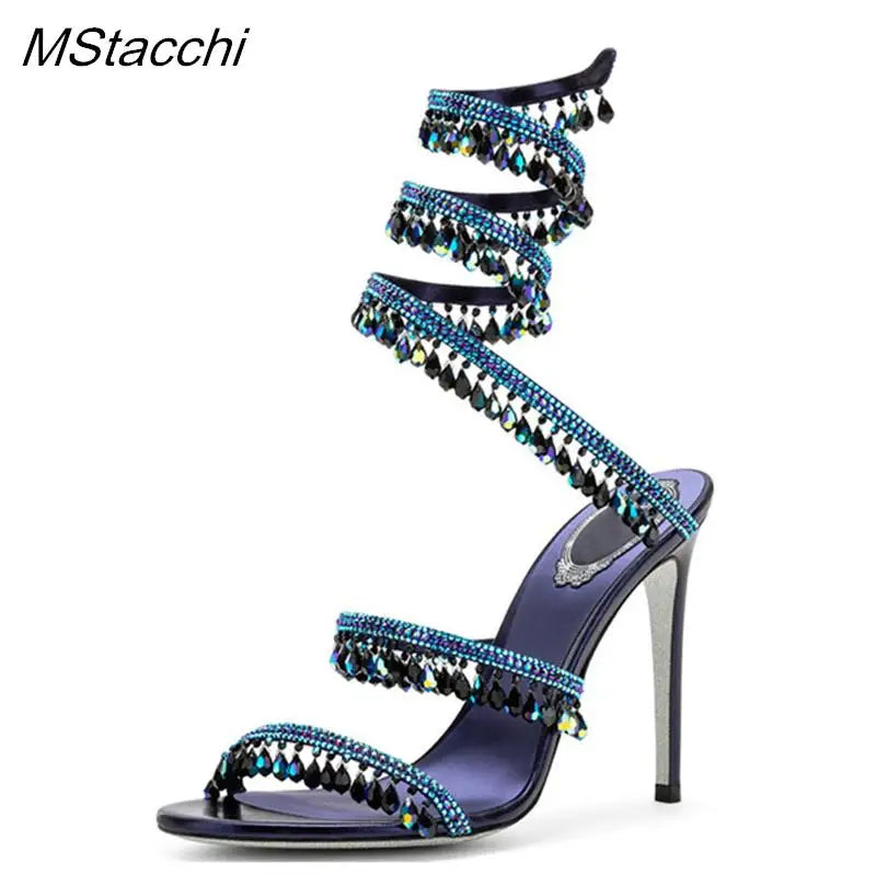 Crystal Wrap Sandals Women Summer Wedding Shoes High Heel Party Shoes Ankle Strappy Sandals Designer Stiletto Heel Shoes