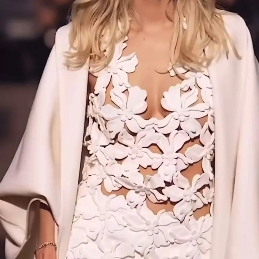 Fashion White Color Women Sexy Halter Hollow Out Bodycon Mini Dress Backless Fashion Nightclub Party Vacation Wear