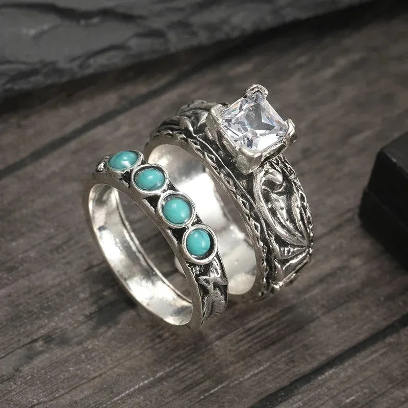 Sparkling Silver Color Cubic Zirconia Wedding Rings Set for Women Elegant Couples Engagement Ring Banquet Party Jewelry C1106-1