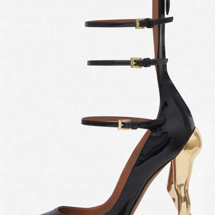 Women's New Lacquer Leather Black Show Irregular High Heel Knee Length Women's Boots Fashion Round Head Side Zipper Party Boots w524-black