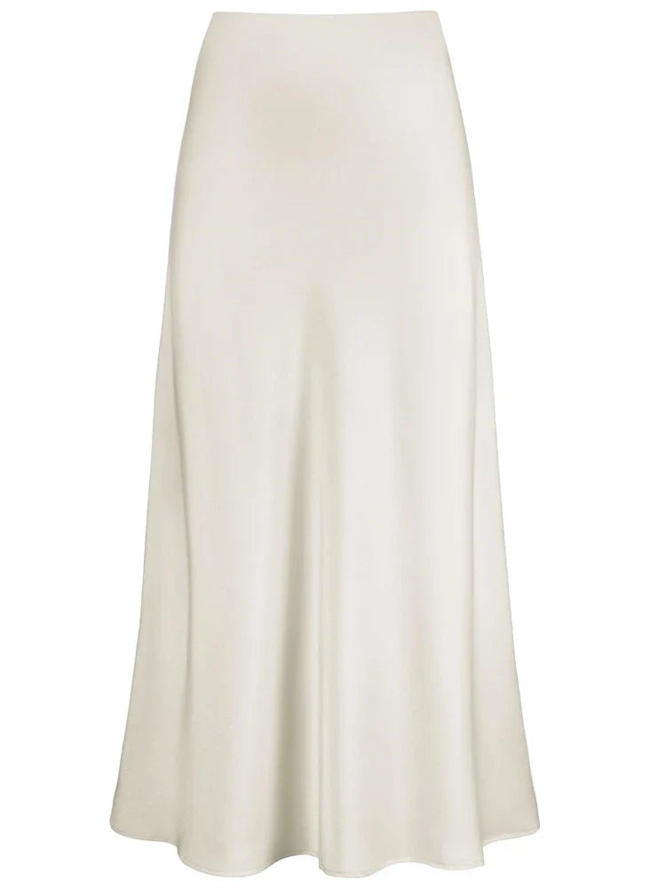 Women Satin Silk Skirts Summer Spring Korean Fashion Clothing Office Ladies Long Skirt Elegant Black Maxi Skirts for Women White