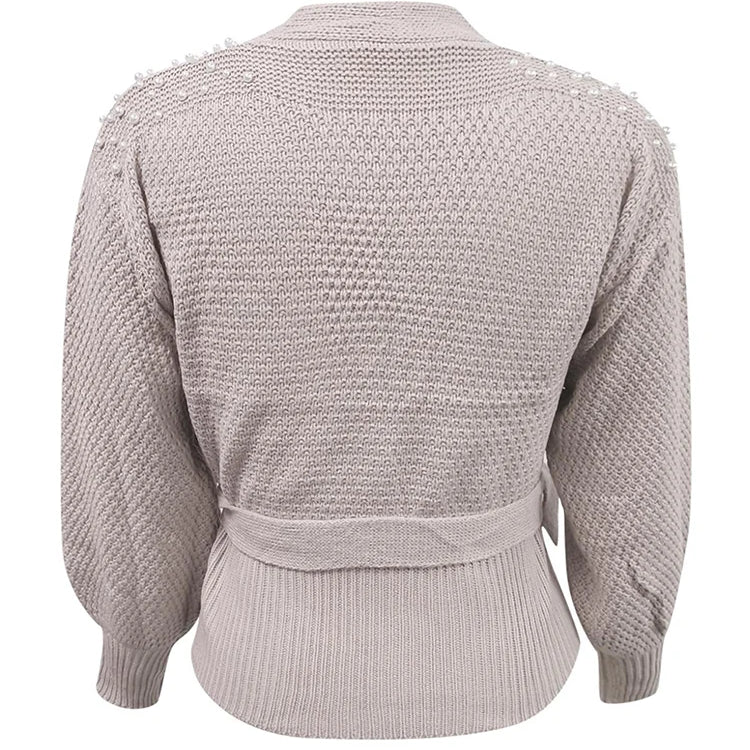 Women Pearls Sweater Cardigans Bowknot Knit Cardiagn Tops Plus Size Sweater Coat Short Outwear