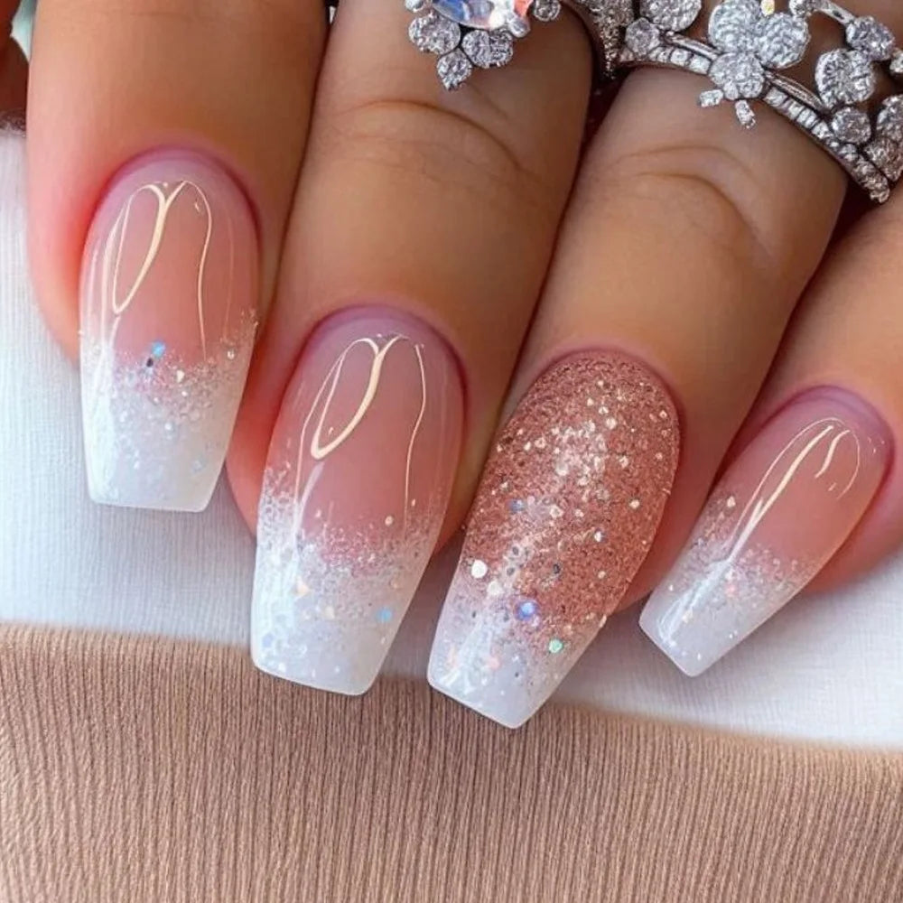 24pcs/set Short medium long fake nails colorful gradient Y2K sunset heart leopard print square ballet tips press on false nail