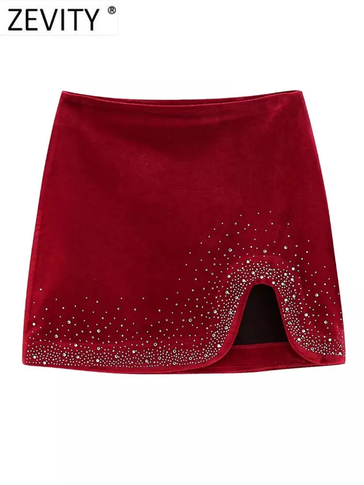 Women Fashion Shinning Sequined Design Irregular Velvet Mini Skirt Faldas Mujer Female Chic Side Zipper Vestidos QUN2663