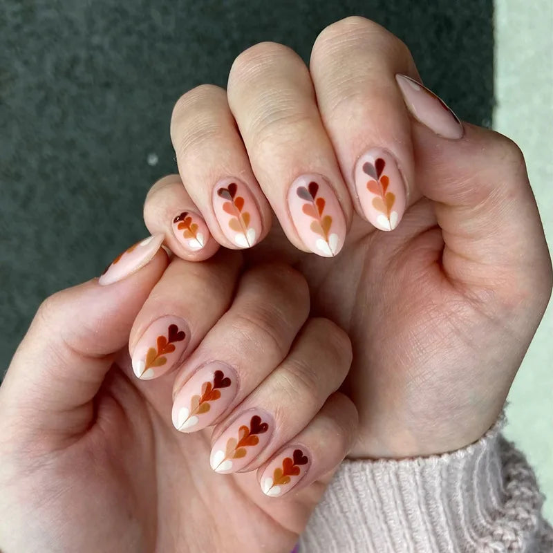 24pcs/set medium long fake nails for women cute gradient pink red heart rose flowers for Valentine's Day press on acrylic nails