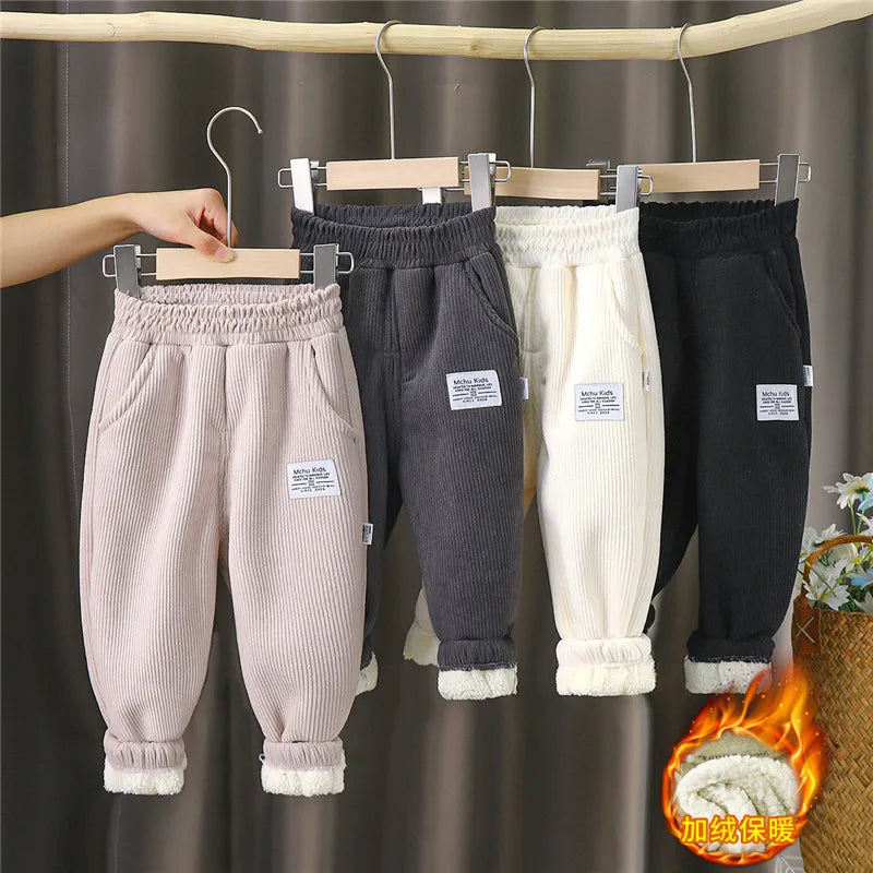 Winter Boys Thick Pants Kids Plus Velvet Warm Trousers Children  Padded Cotton Long Pants Autumn Casual Sports Pants 2-12Y