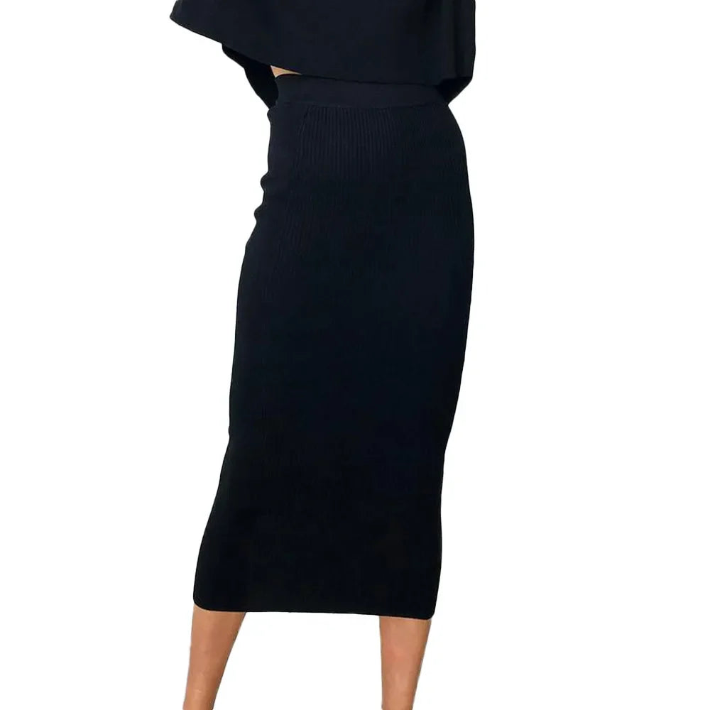 Skirts for Women Long Faldas Largas Knitted Bodycon Midi Slim Skirt New Spring Summer Jupe Femme Pencil Skirt Black Ropa Mujer BK CHINA
