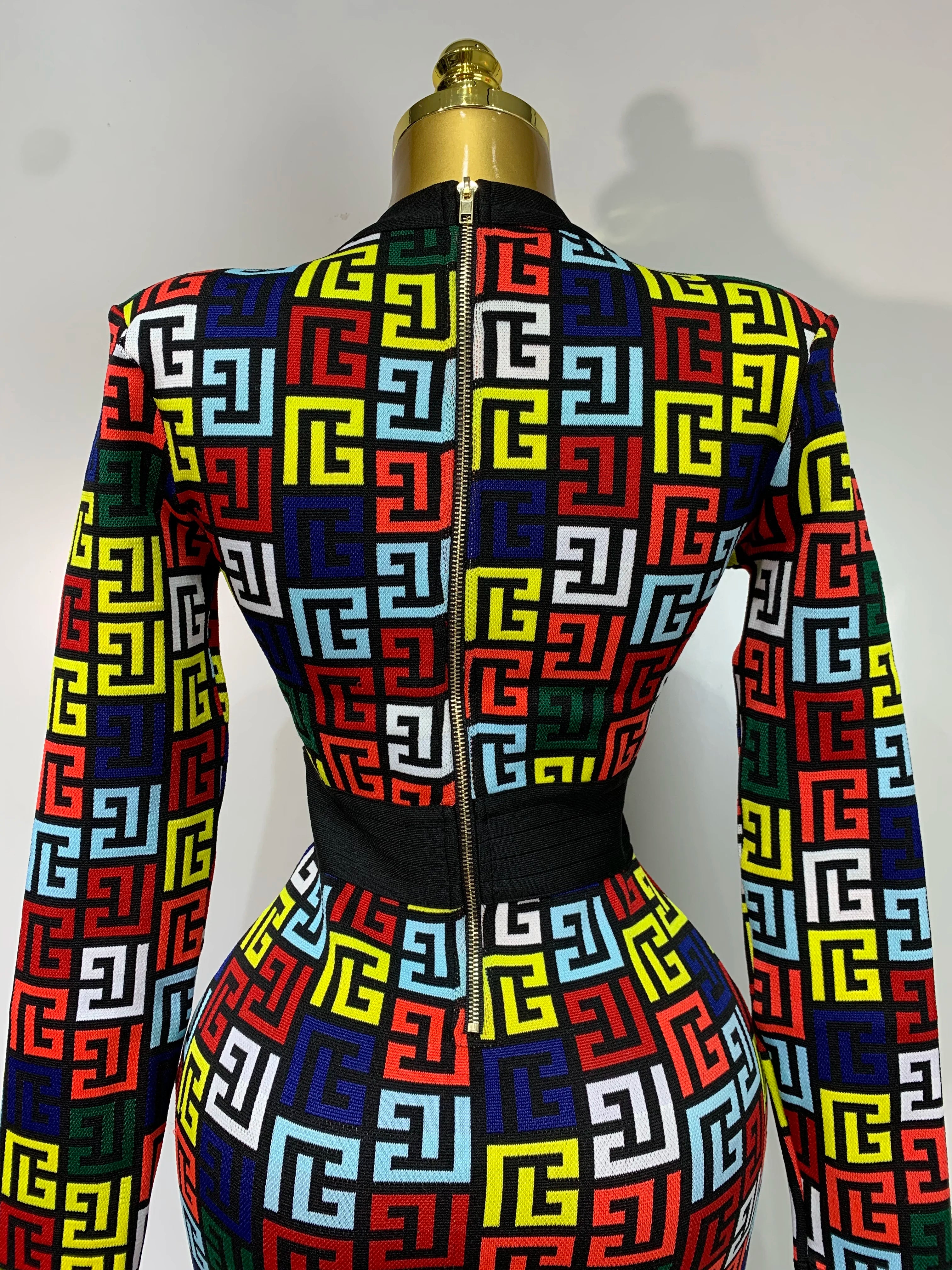 Women Long Sleeve V-Neck Bodycon Jacquard Short Bandage Dress 2025 Elegant Evening Luxury Birthday Party Cocktail Outfit